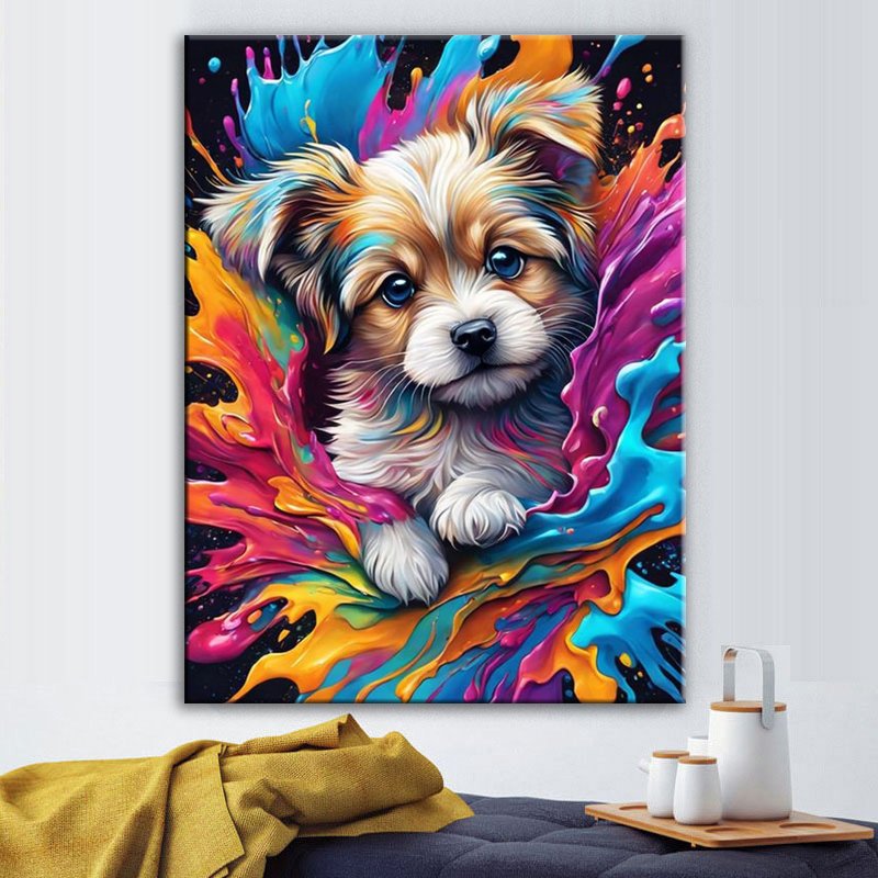 5d Diy Diamond Painting Kit Animal Cute Dog Pattern Flannel Fairy Dust Diamond Square Round Ab Diamond Home Decor for Beginners