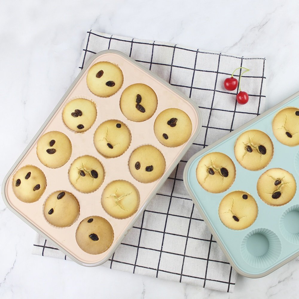 IN STOCK Nonstick Bakeware 12 Cups Round Cupcake Muffin Mold Baking Cake Pan Silicone Muffin Tray