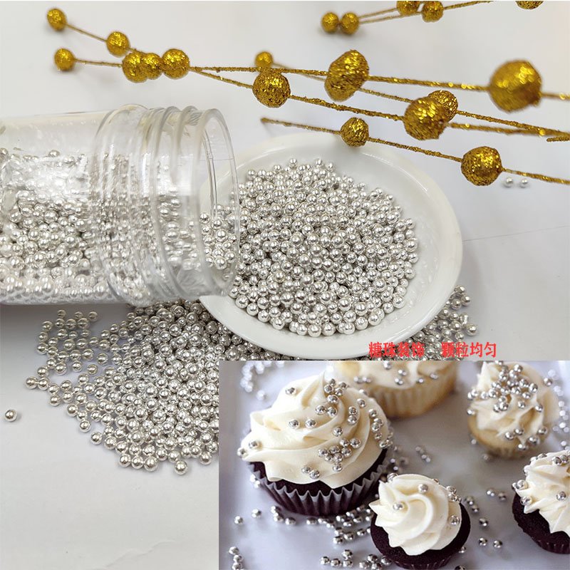 Edible Sprinkles Candy Color Silver Mix Size Gold Sugar Pearls Beads for Cake Decorating Sugar Ball Fonda