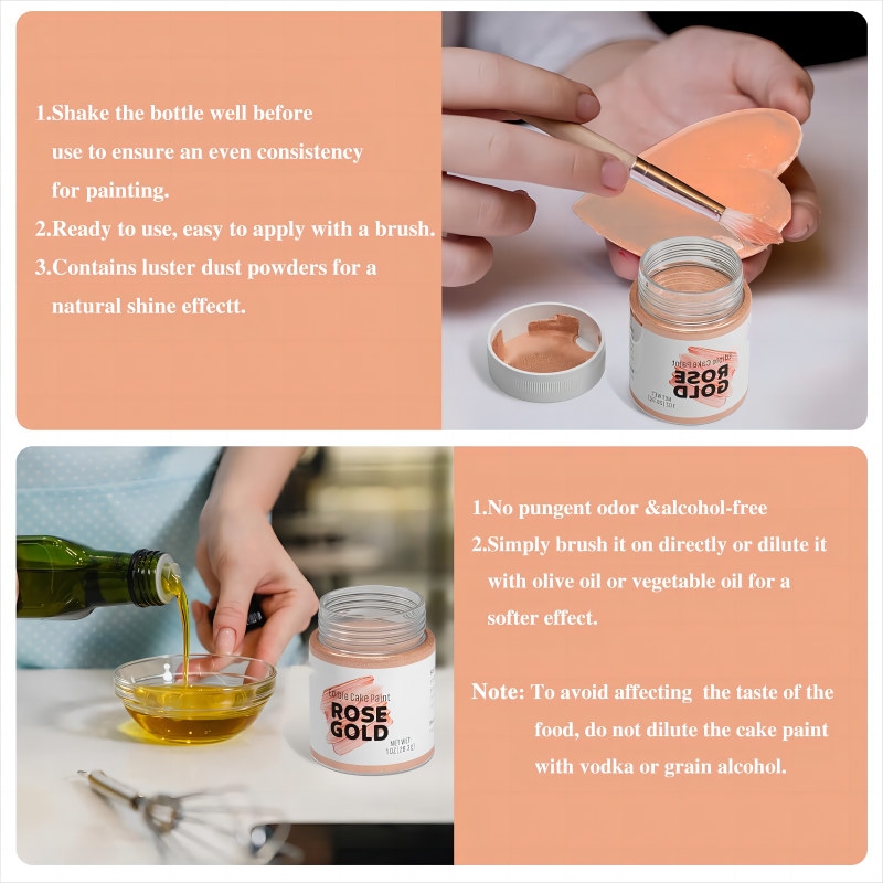 Rose Gold Food Coloring Edible Shimmer Paint for Decorating Cookies Cupcakes Fondant Donuts Buttercream