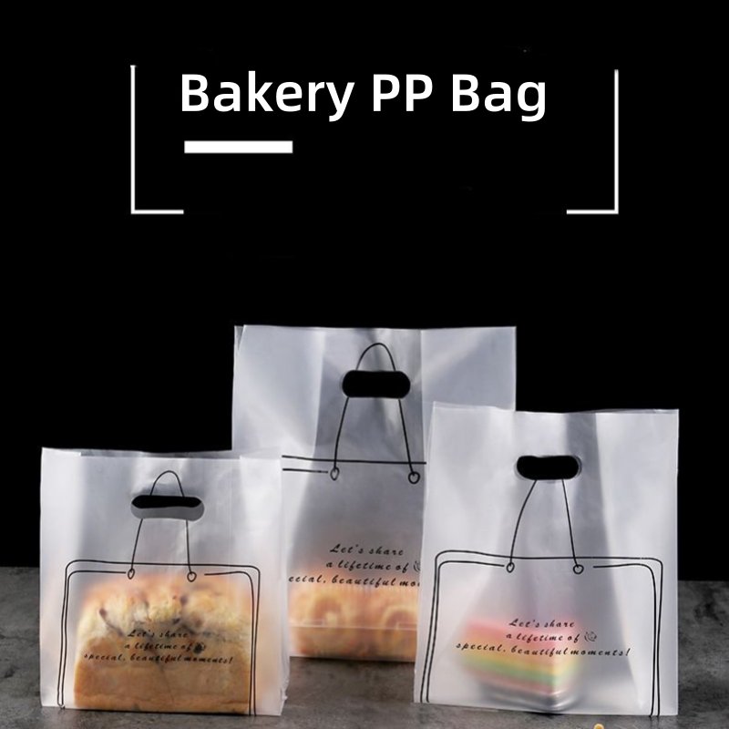 Custom logo plastic bag with handle factory supplier PP take out bag for bread food grade clear bakery plastic bag