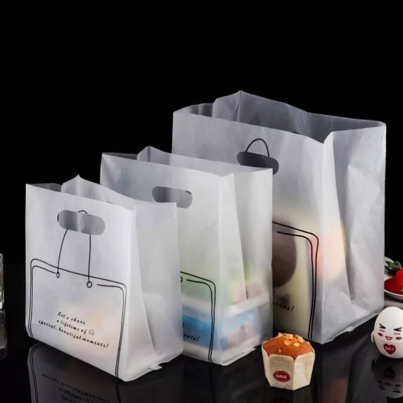 Custom logo plastic bag with handle factory supplier PP take out bag for bread food grade clear bakery plastic bag