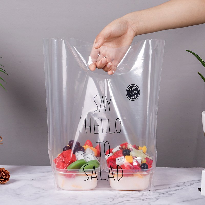 Custom logo plastic bag with handle factory supplier PP take out bag for bread food grade clear bakery plastic bag