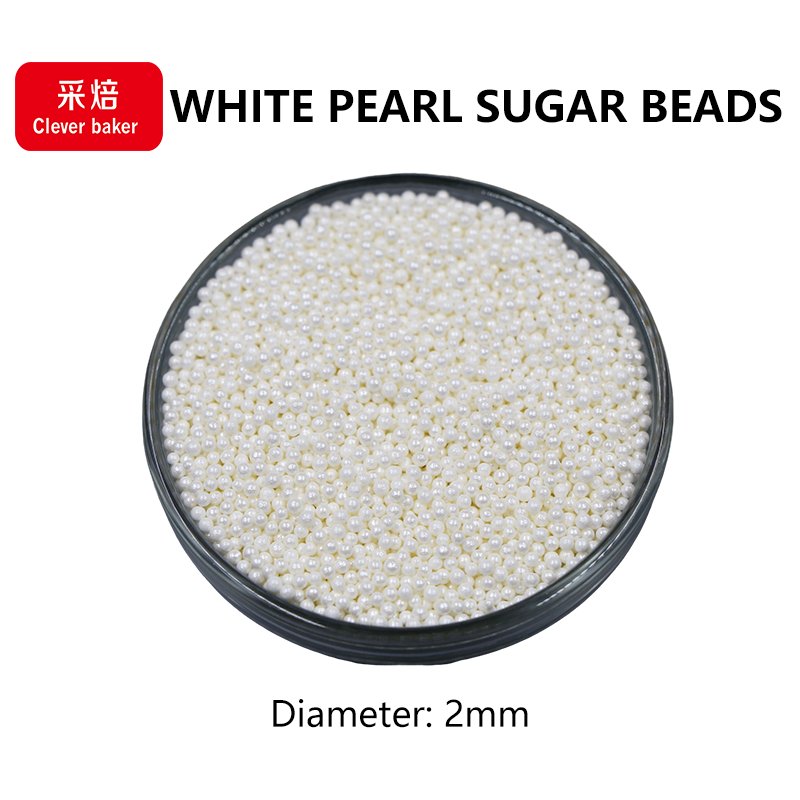White 2mm Edible Sugar Beads Halal Pearl Sprinkles for Cake Decor Bakery Ingredients in Bottle Wholesale