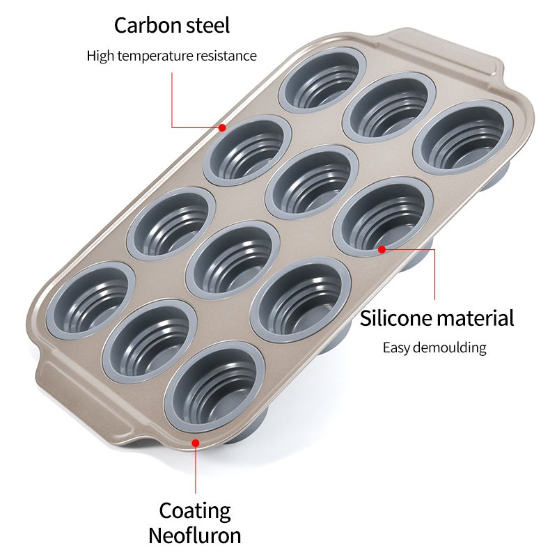 Bakery Carbon Steel 12 Cavities Cake Pan Silicone Oven Foldable Baking Mold 12 Cups Folding Silicone Cake Mold