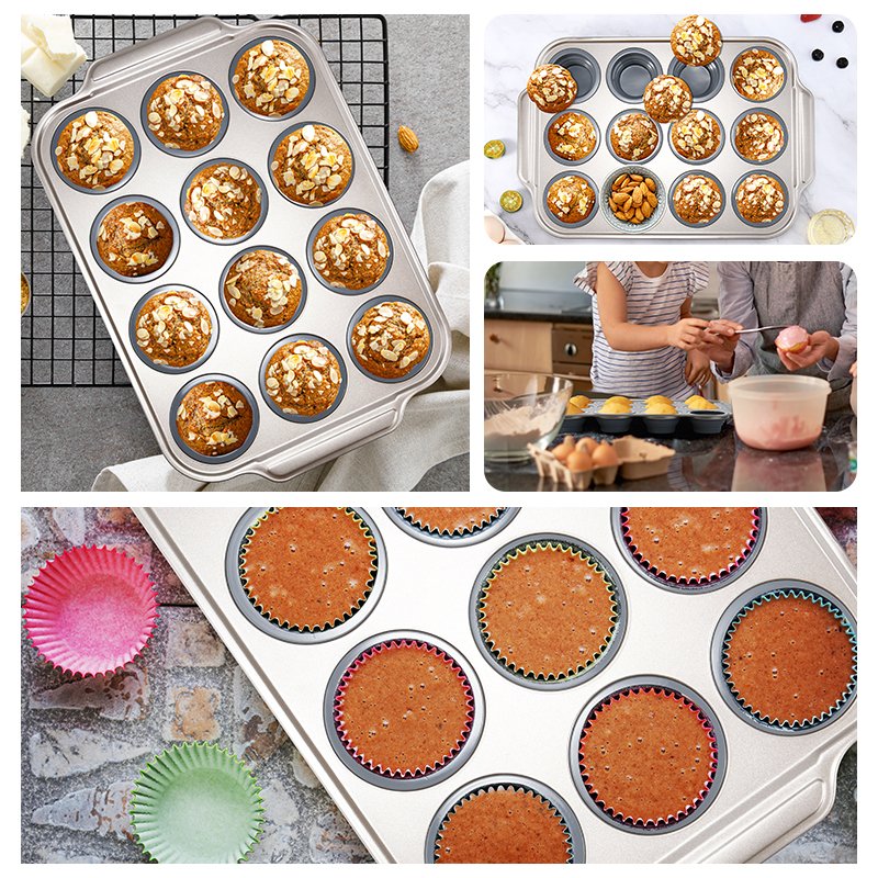 Bakery Carbon Steel 12 Cavities Cake Pan Silicone Oven Foldable Baking Mold 12 Cups Folding Silicone Cake Mold