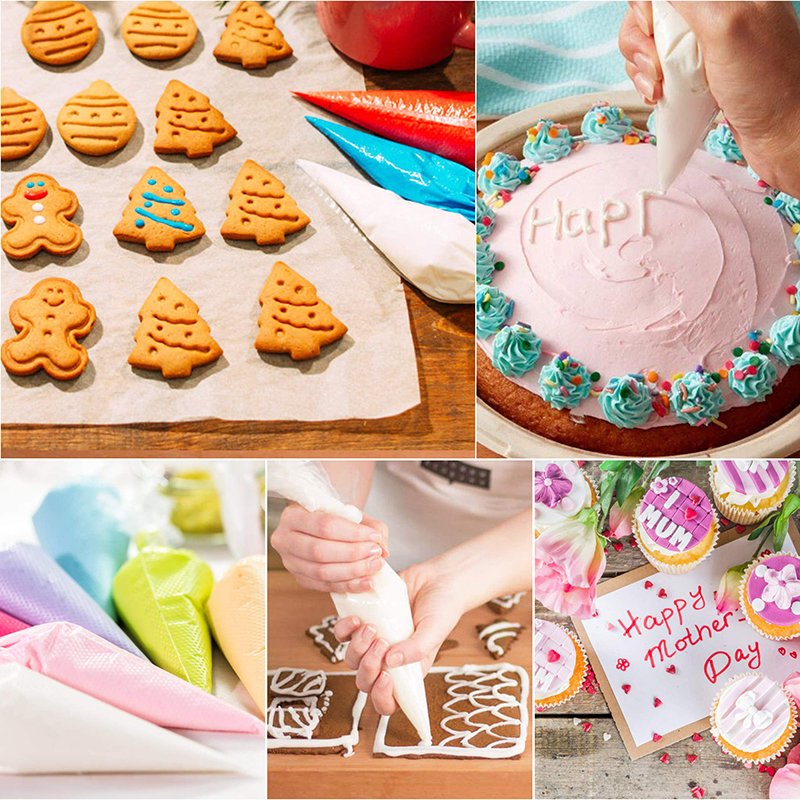 100 Pcs Eco Friendly Compostable Custom Logo Disposable Transparent Pe Plastic Bag Cake Cream Decorating Pastry Piping Bags