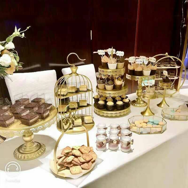 Fancy Wedding Decorative Gold Silver Fruit Cupcake Afternoon Tea Stands Food Displays Racks Stands 3 Tiers Dessert Table