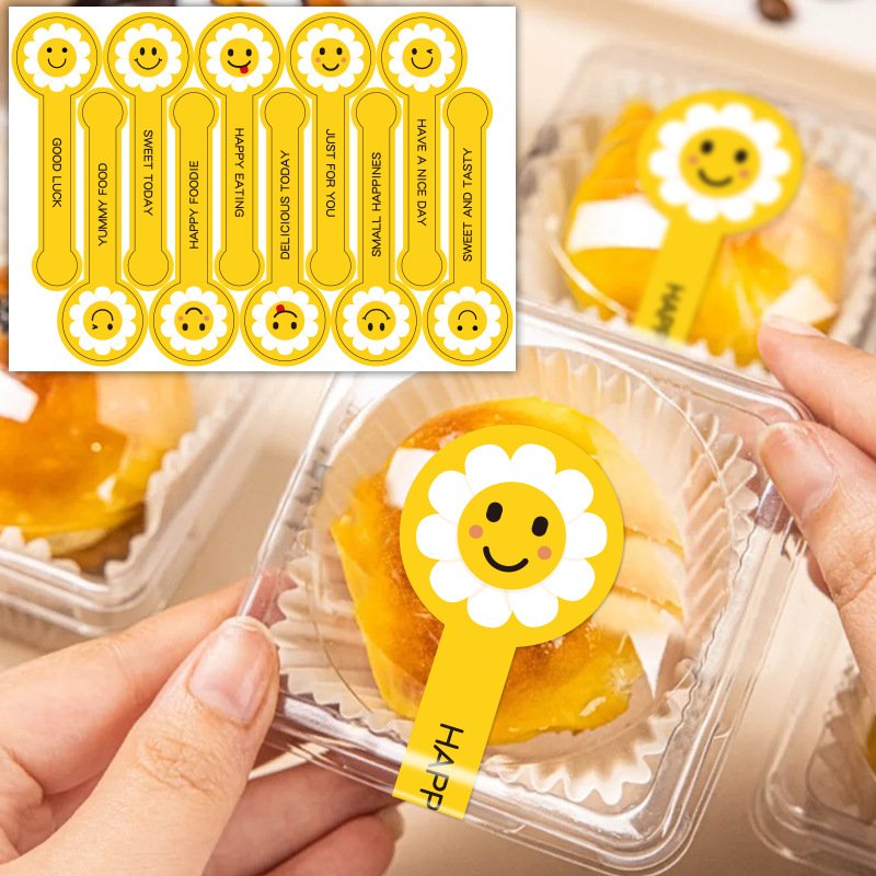 Good Quality Cute Smiley Face Strip Baking Seal Dessert Cake Egg Yolk Pastry Packing Box Seal Label decoration