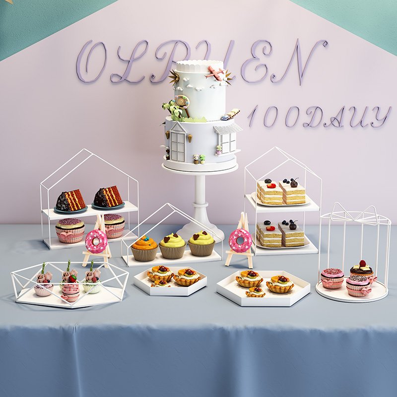 Luxury dessert table display decorations metal white cupcake cake stand afternoon tea stand set for wedding