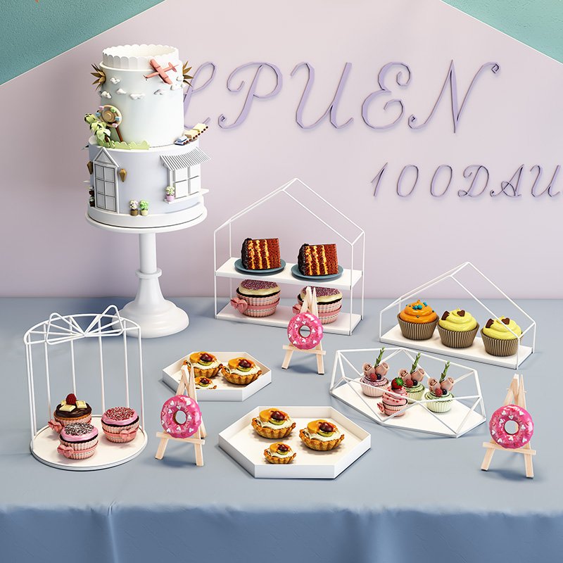 Luxury dessert table display decorations metal white cupcake cake stand afternoon tea stand set for wedding