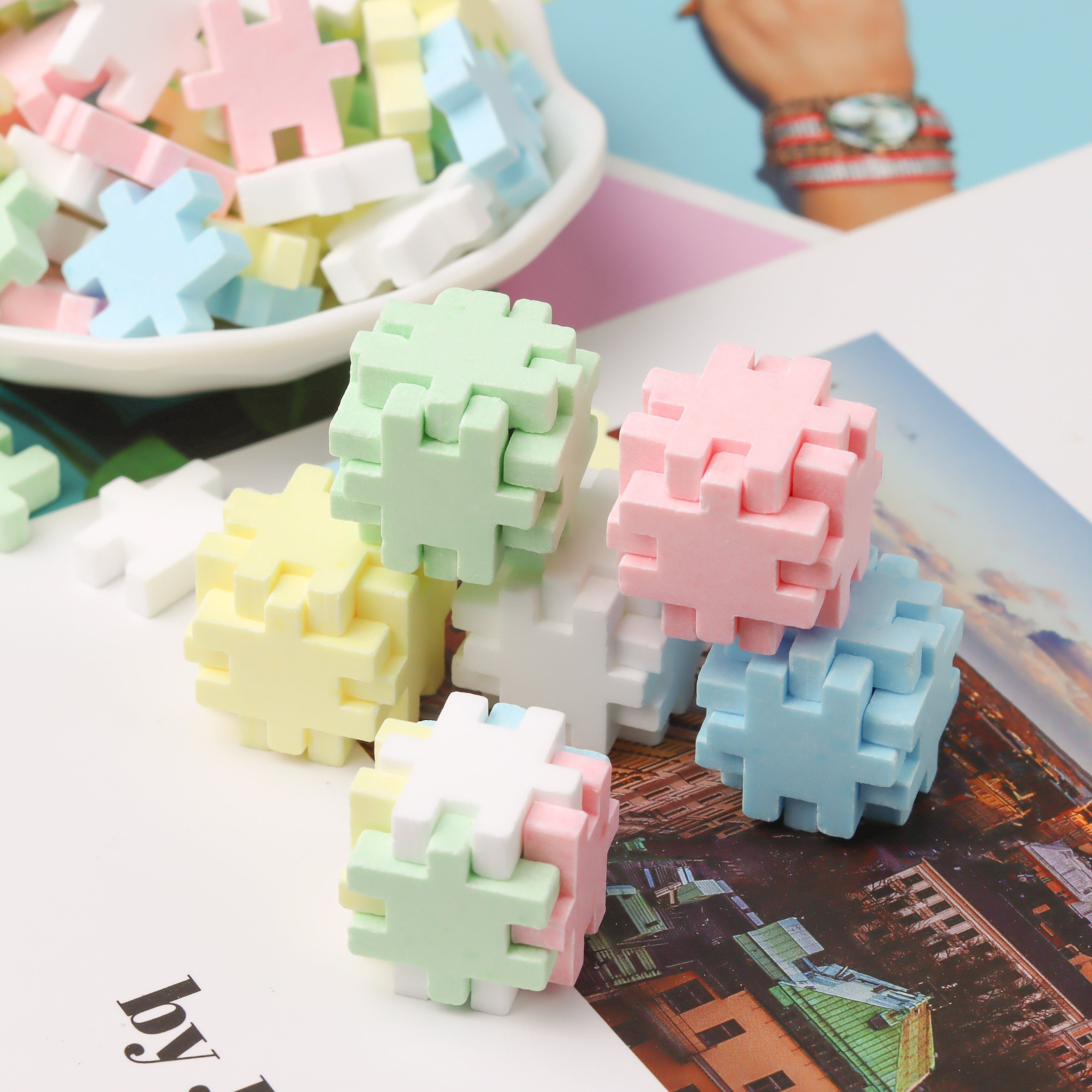 Factory direct mix color edible molded candy polished funny multicolor Candy toy building block edible toys children