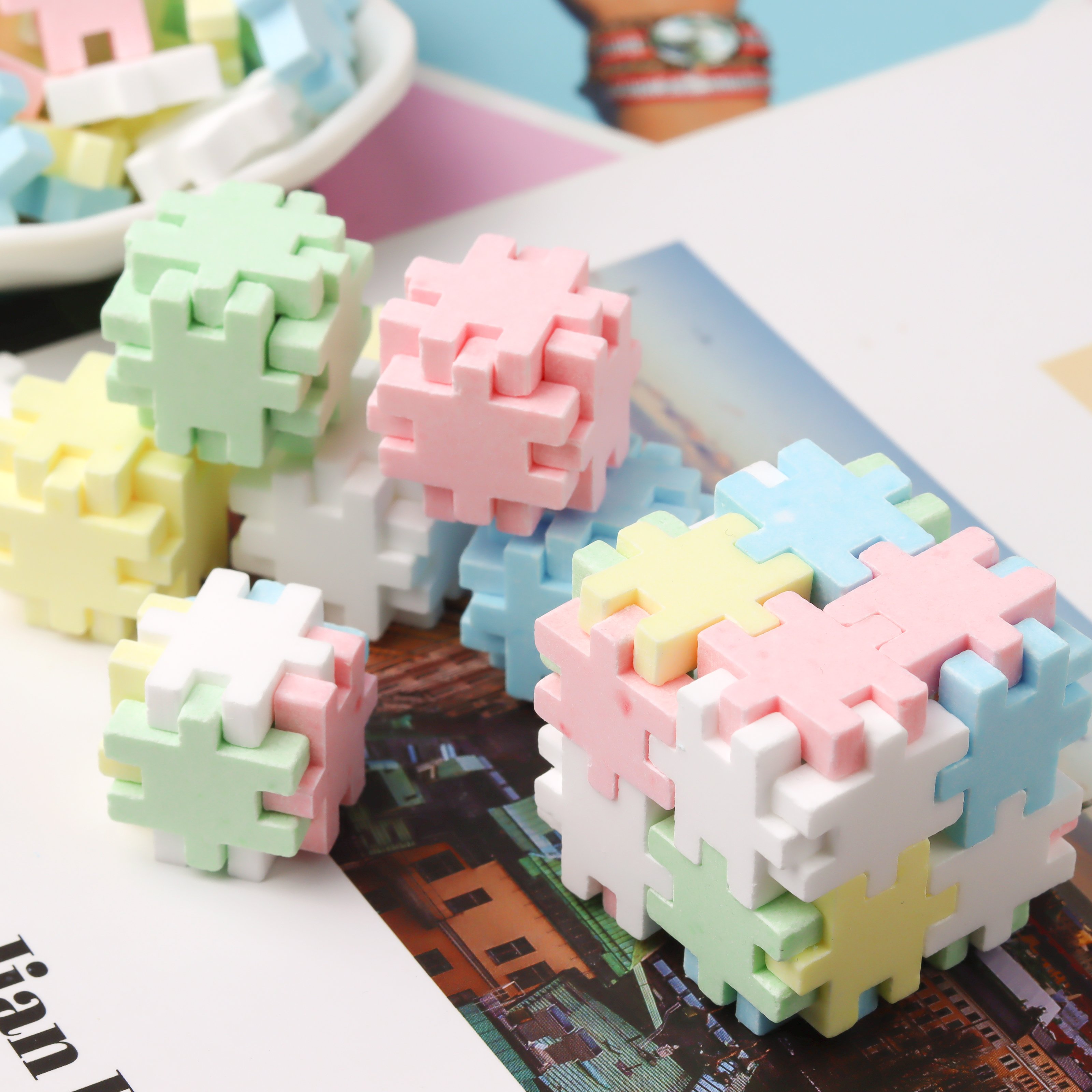 Factory direct mix color edible molded candy polished funny multicolor Candy toy building block edible toys children