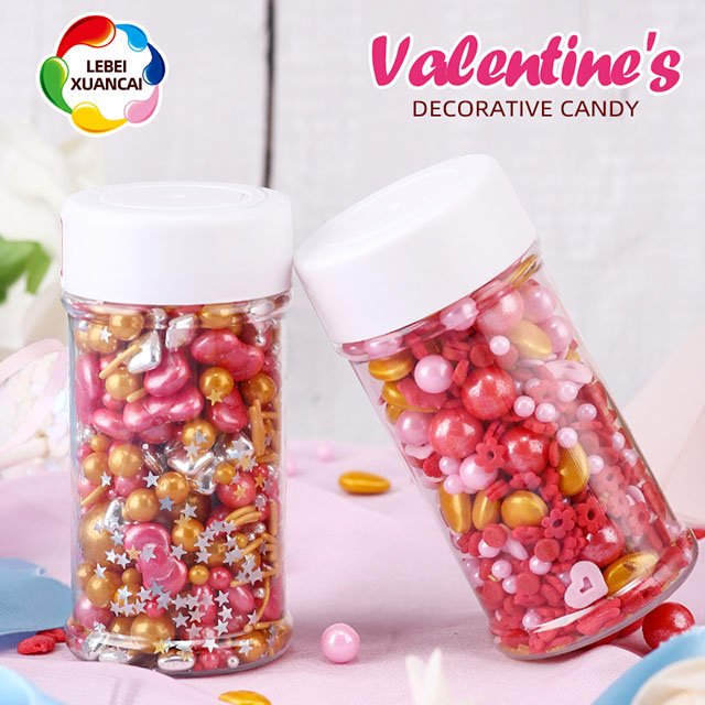 Valentine's day wholesales ice cream desserts cake decoration edible pressed sugar beads bakery ingredient sprinkles candy