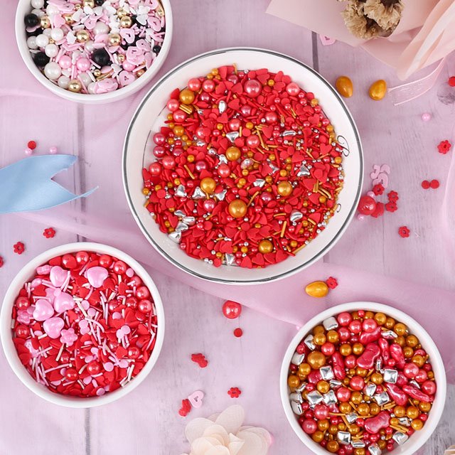 Valentine's day wholesales ice cream desserts cake decoration edible pressed sugar beads bakery ingredient sprinkles candy