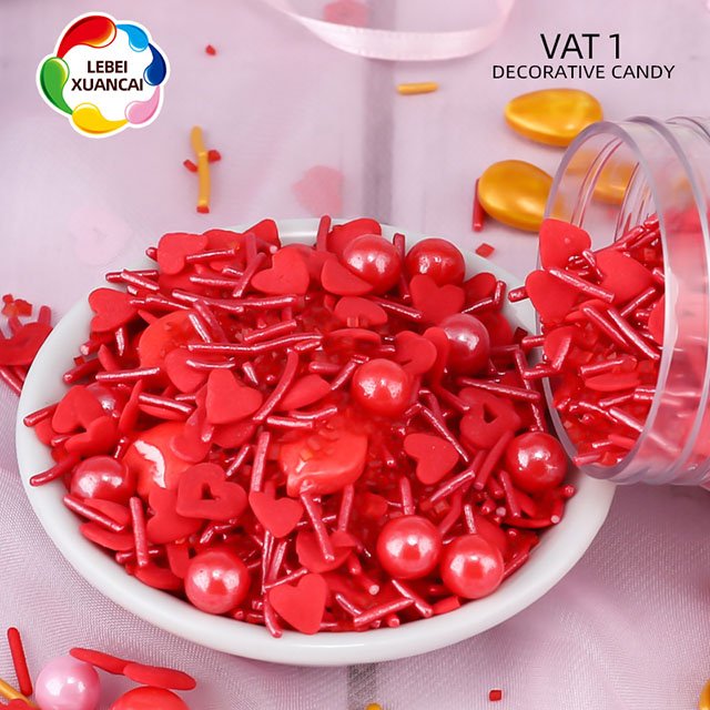 Valentine's day wholesales ice cream desserts cake decoration edible pressed sugar beads bakery ingredient sprinkles candy