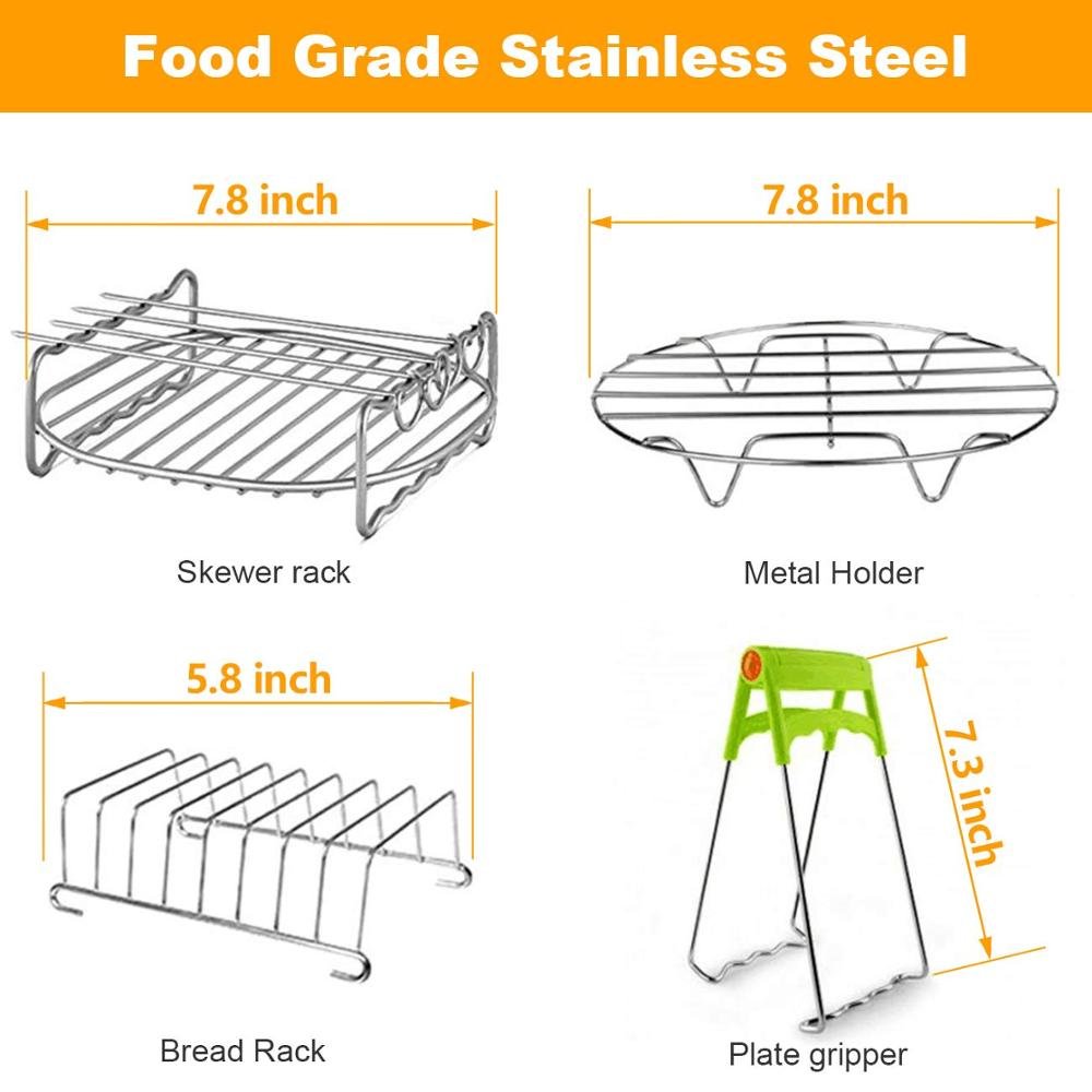 14 Set Rust Proof 8'' Cake Barrel Pizza Pan Silicone Oil Brush Baking Cups 4.2/4.5/5.5/5.8/6.5 QT XL Air Fryer Accessories
