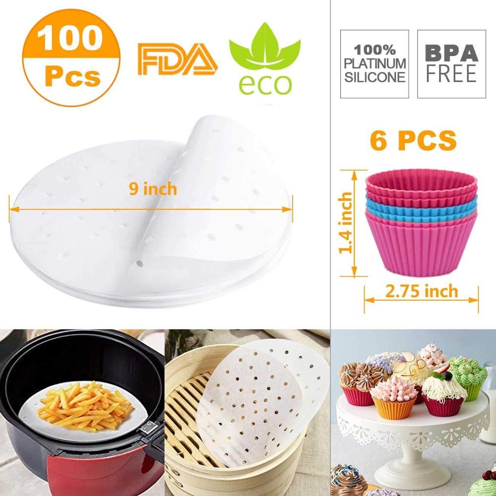 14 Set Rust Proof 8'' Cake Barrel Pizza Pan Silicone Oil Brush Baking Cups 4.2/4.5/5.5/5.8/6.5 QT XL Air Fryer Accessories