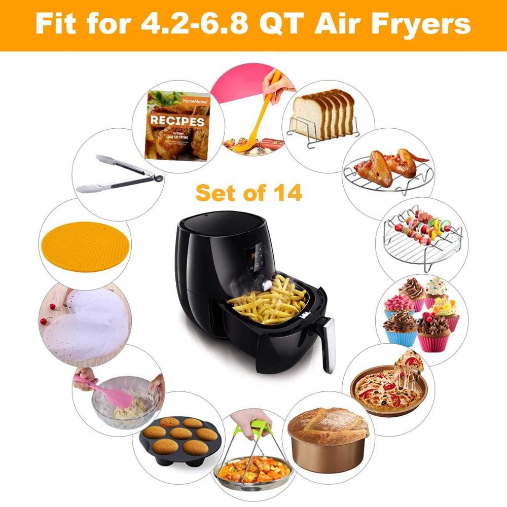 14 Set Rust Proof 8'' Cake Barrel Pizza Pan Silicone Oil Brush Baking Cups 4.2/4.5/5.5/5.8/6.5 QT XL Air Fryer Accessories