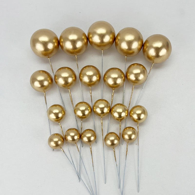 Gold 20pcs Colorful Ball Cake Topper Mini Balloon Cupcake Toppers DIY Foam Ball Glitter Shiny Cake Insert Decoration