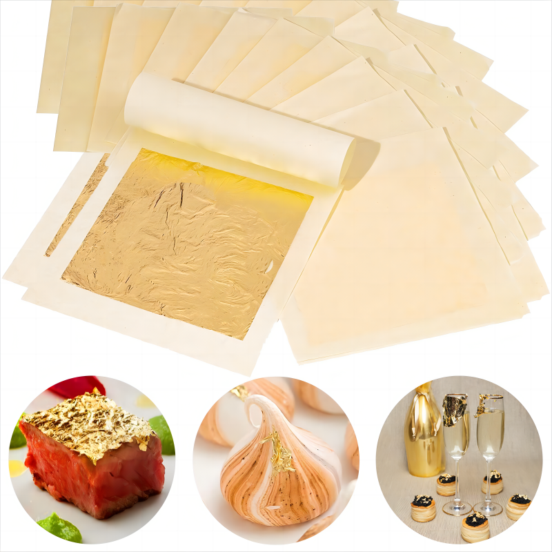 24K Edible Gold Leaf Sheets Pure Gold Foil Leaf for Food Decoration Cakes Baking Ice Cream