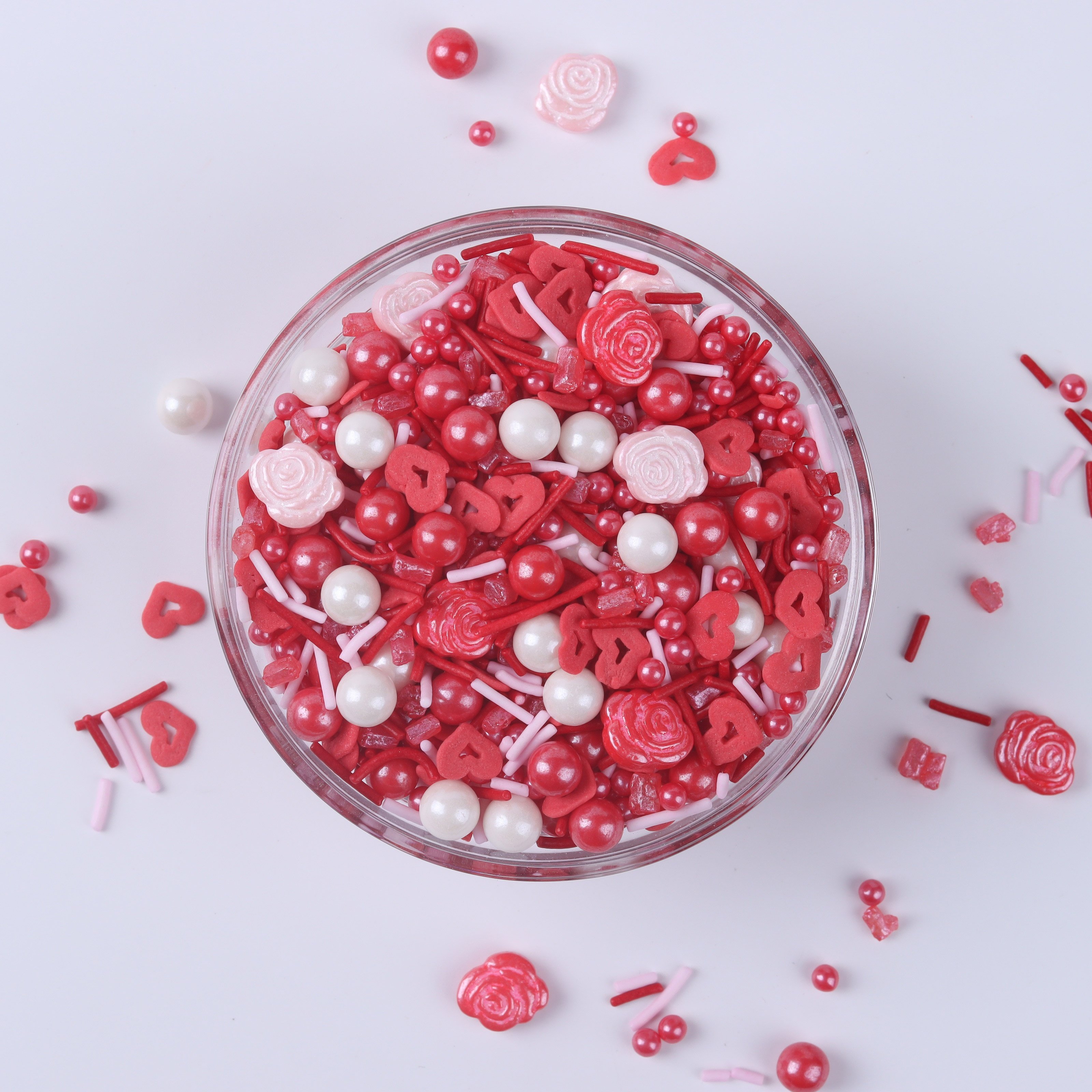 Lovebakery Valentine Cake Sprinkles Wholesale Rose Press Candy Pearly Sugar Beads Confetti Jimmies Sprinkles for Bake Decoration