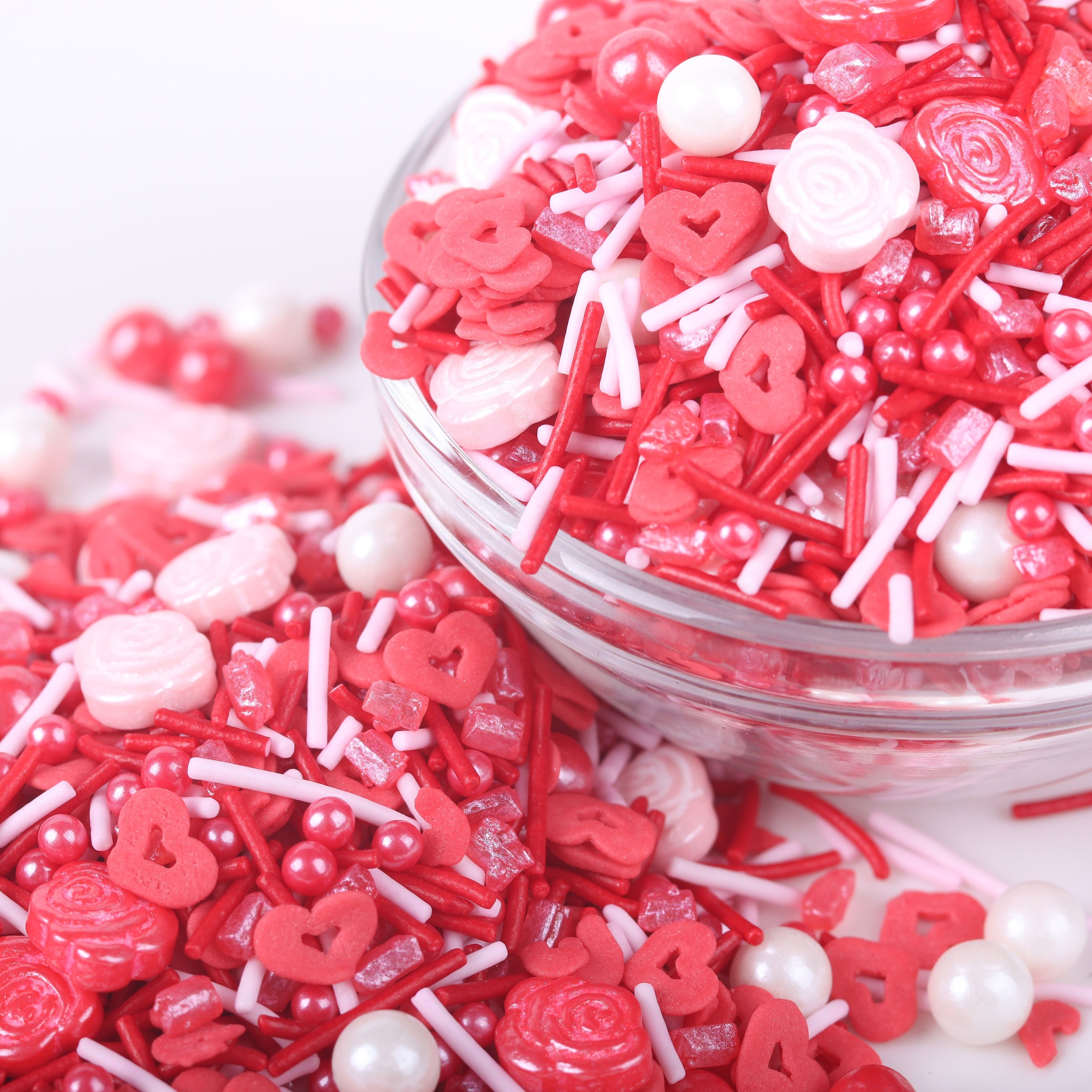 Lovebakery Valentine Cake Sprinkles Wholesale Rose Press Candy Pearly Sugar Beads Confetti Jimmies Sprinkles for Bake Decoration