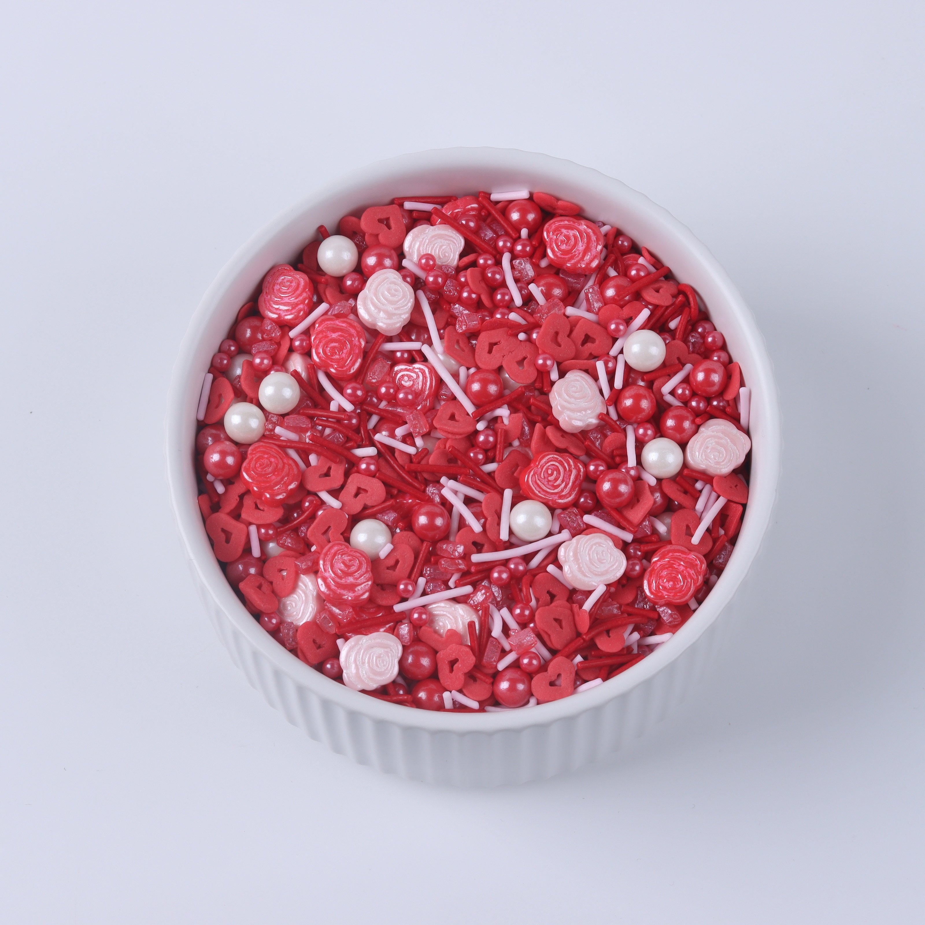 Lovebakery Valentine Cake Sprinkles Wholesale Rose Press Candy Pearly Sugar Beads Confetti Jimmies Sprinkles for Bake Decoration