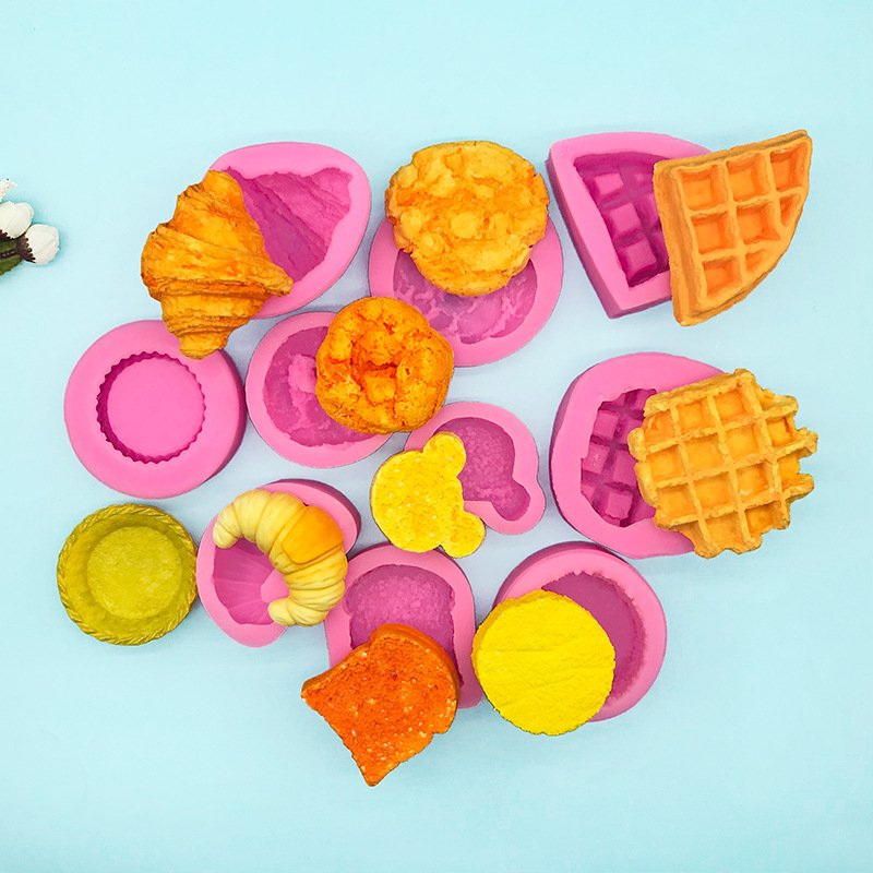 DIY Home Decoration Waffle Croissant Cake Bread Silicone Molds for Resin Art Silicone Mold for Candle Silicone Resin Mold