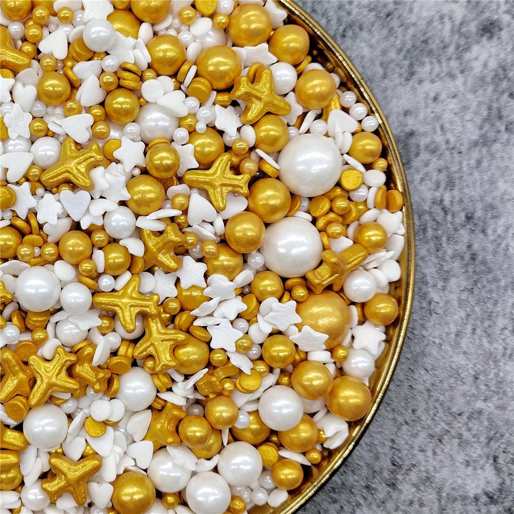 Edible Golden Ball Sprinkle For Cake Baking Edible Mix Gold Sugar Bead For Holiday Cake Decoration