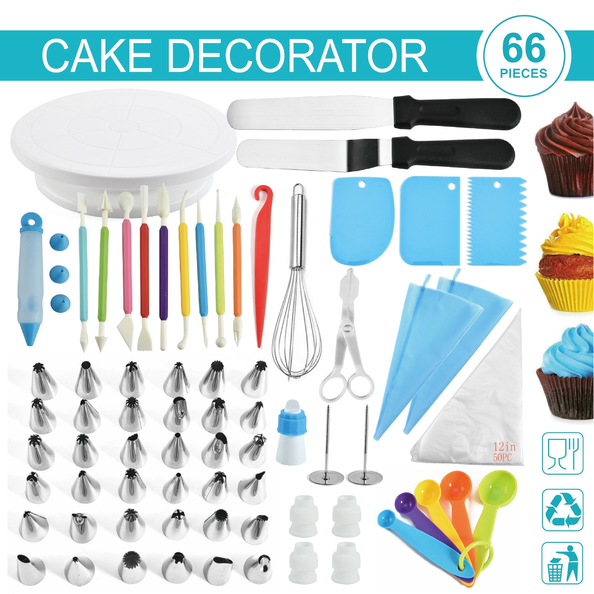 Aluminium Alloy Revolving Cake Stand Turntable Cake Decorating Kits Supplies Numbered Cake Decorating Tips Baking Supplies