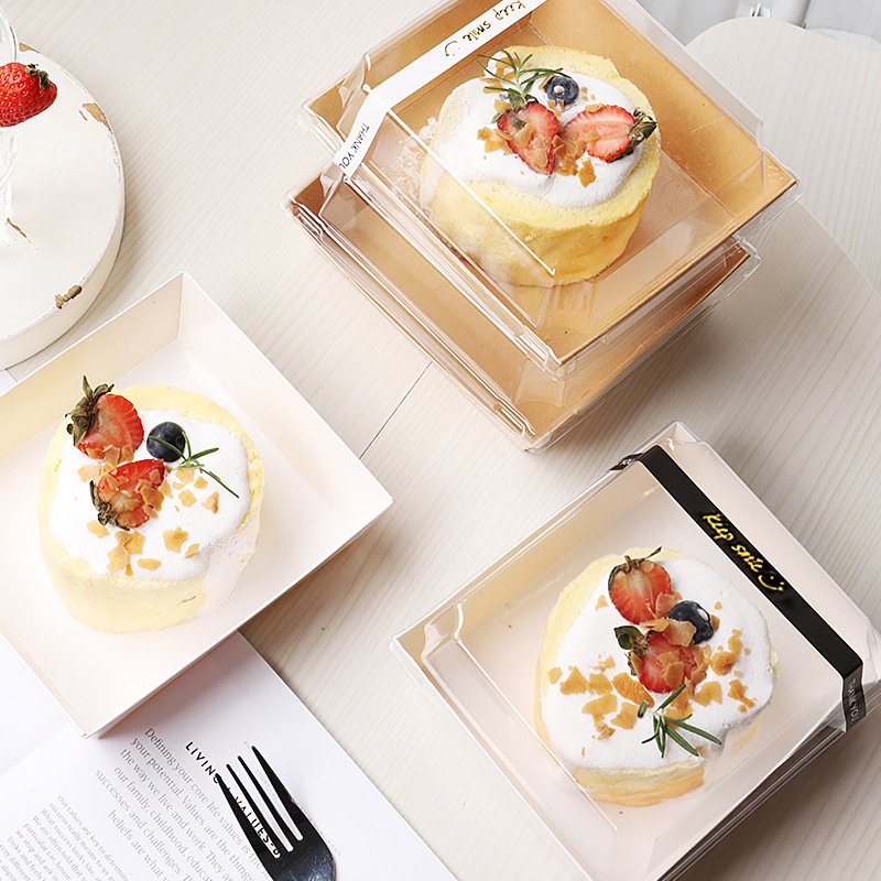 Customized food grade paper plastic packing bakery pastry cake box with clear lid