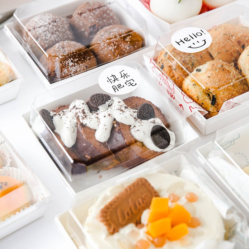 Customized food grade paper plastic packing bakery pastry cake box with clear lid