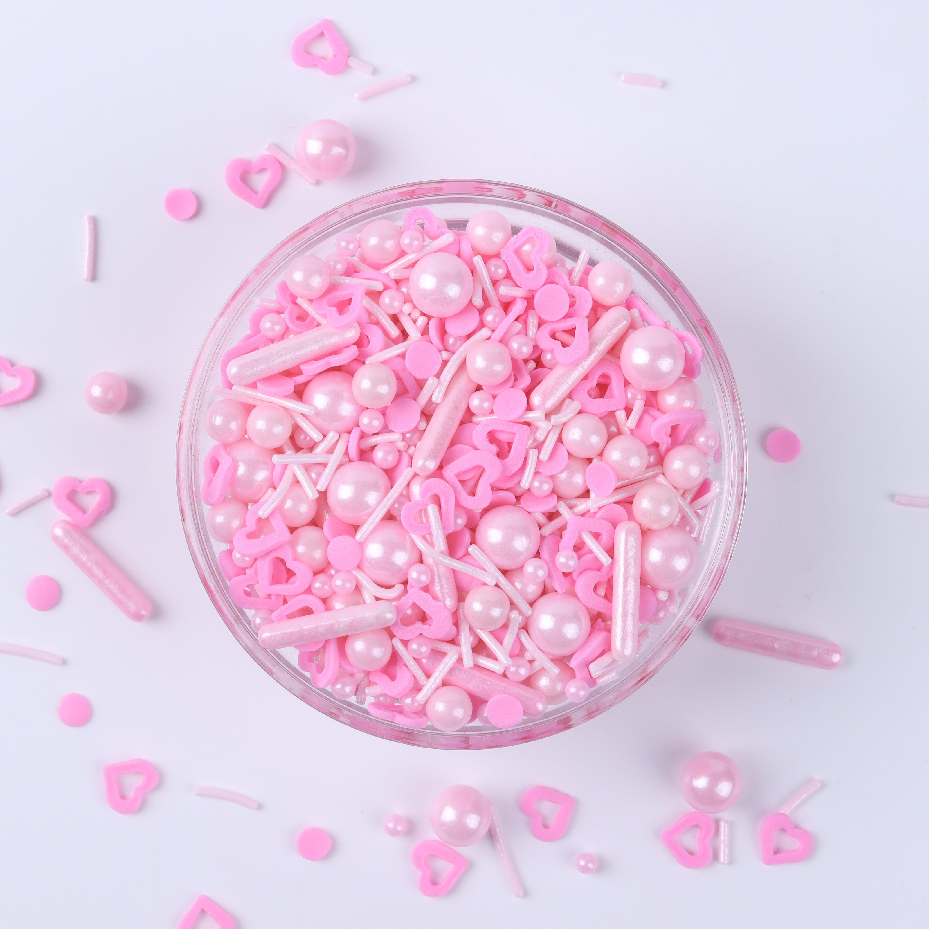 Lovebakery Pearl Sugar Rods Sprinkles Pink Hollow Confetti Edible Sprinkles Cake Decoration for Valentine Cake Decoration
