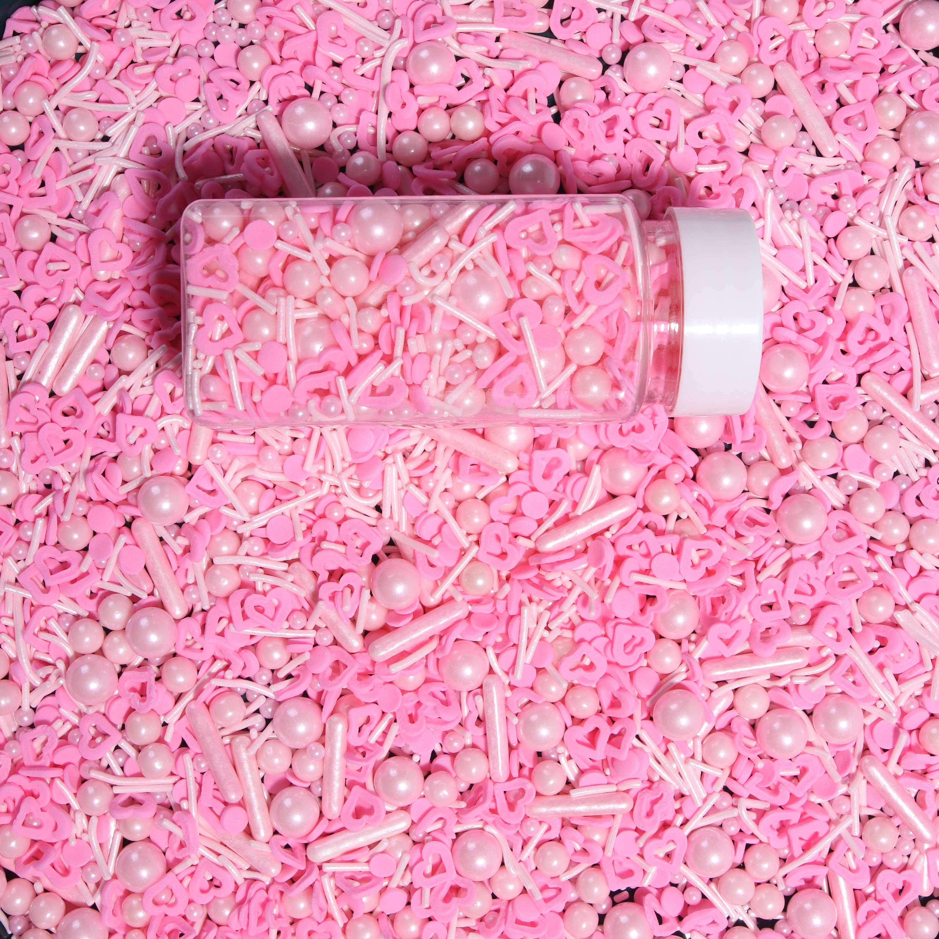 Lovebakery Pearl Sugar Rods Sprinkles Pink Hollow Confetti Edible Sprinkles Cake Decoration for Valentine Cake Decoration