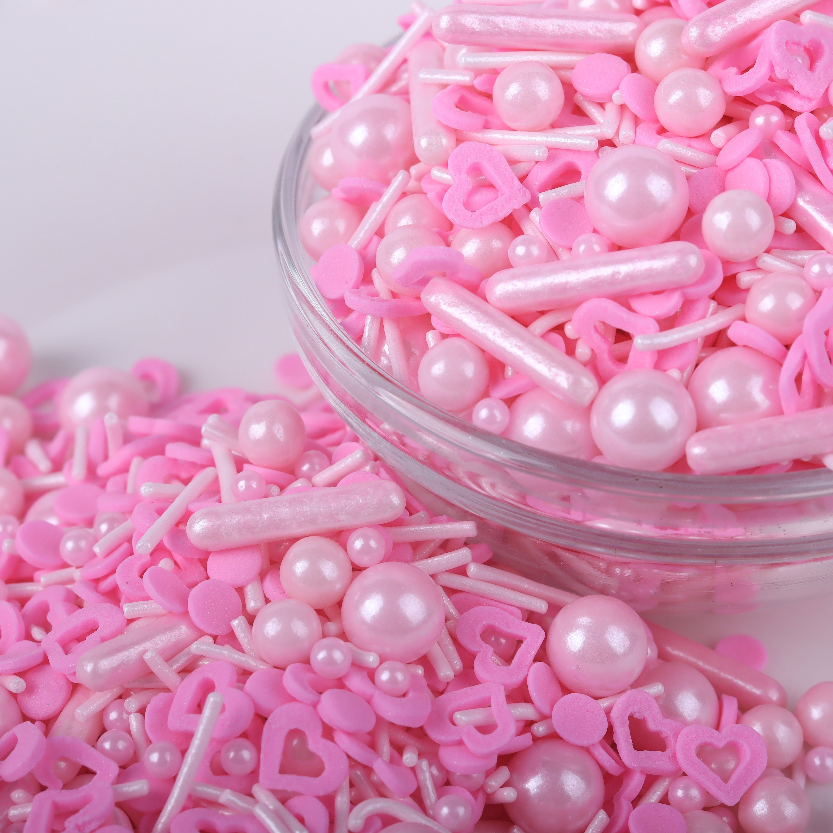 Lovebakery Pearl Sugar Rods Sprinkles Pink Hollow Confetti Edible Sprinkles Cake Decoration for Valentine Cake Decoration