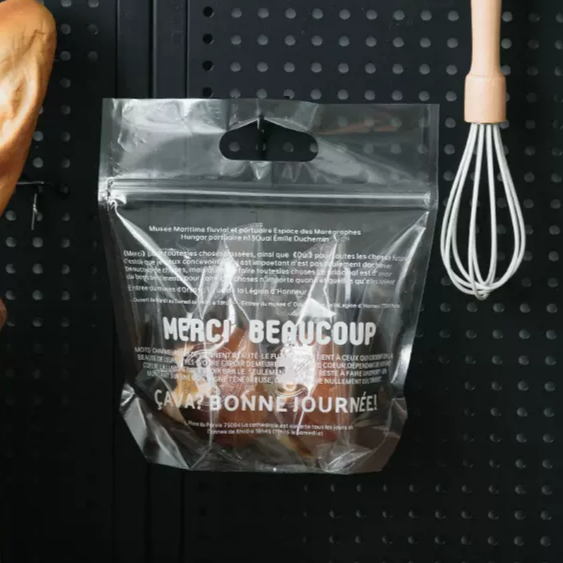 Custom plastic PE PVC toast bread packaging bag transparent bakery packaging clear zipper bread stand up bags with handle