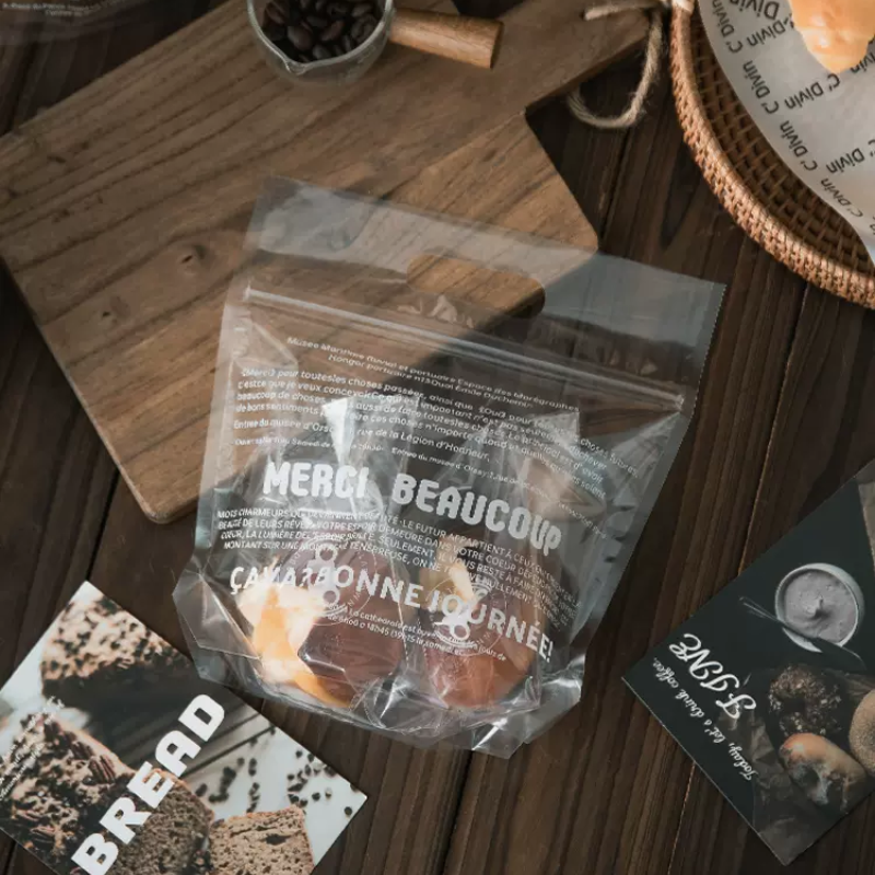 Custom plastic PE PVC toast bread packaging bag transparent bakery packaging clear zipper bread stand up bags with handle
