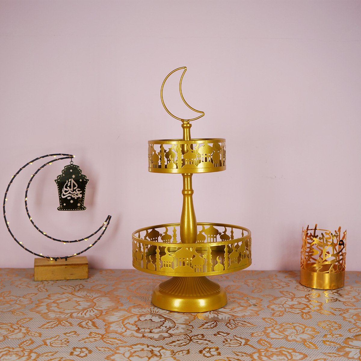 New Eid Mubarak European Style Dessert Two-layer Cake Rack Tray Muslim Festival Party Dessert Decoration