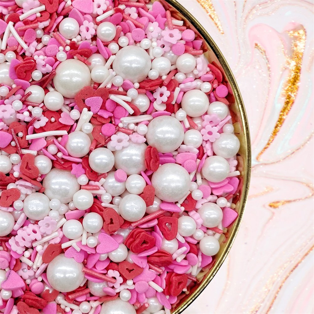 Wholesale Supplies bakery decoration ingredients sprinkles solid valentines edible sprinkles sugar beads for cake decorations