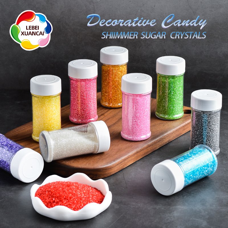 Factory direct mix color edible rock candy polished 15 mesh rainbow sugar crystal in 85g bottle for bakery decoration