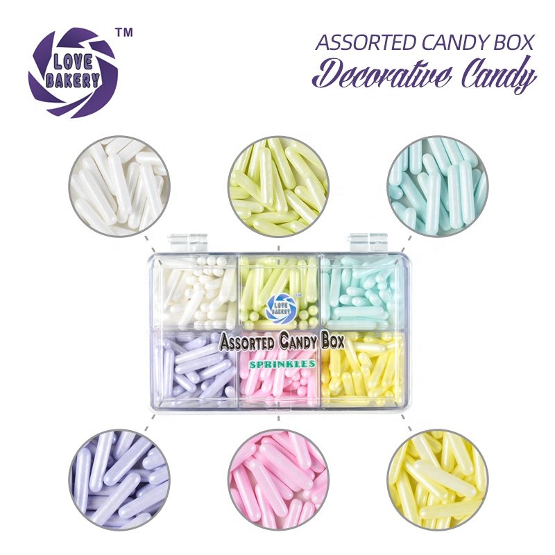 Sugar Rods Pressed Candy Sprinkles Bakery Decoration Ingredients Assorted In 6 Cells Box Wedding Dragee