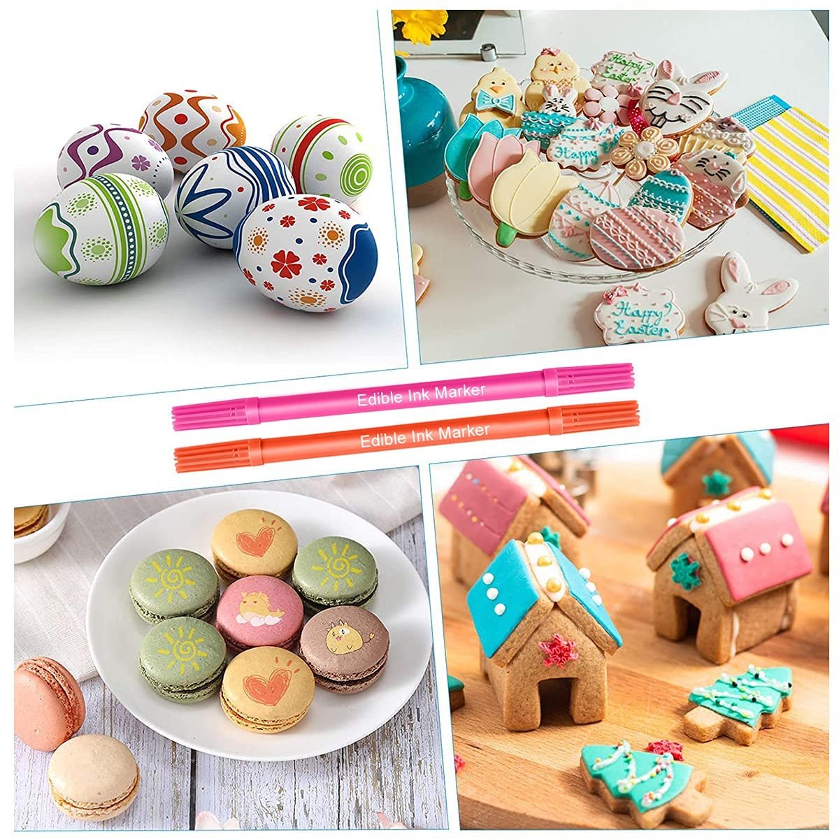 Fine and Thick Tip Edible Markers for Cookies Food Coloring Pens 10Pcs for DIY Fondant Cakes Frosting Baking Party Decorating