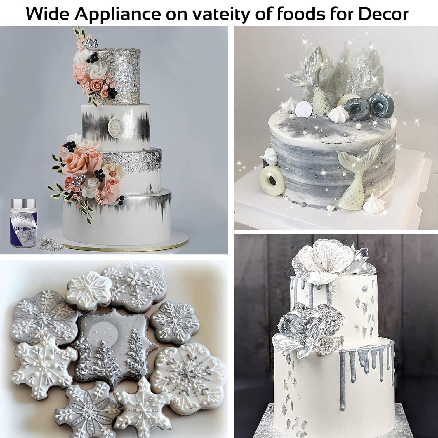 Food Grade Silver White Cake Powder Edible Glitter Bakery Decoration Ingredients Edible Luster Dust