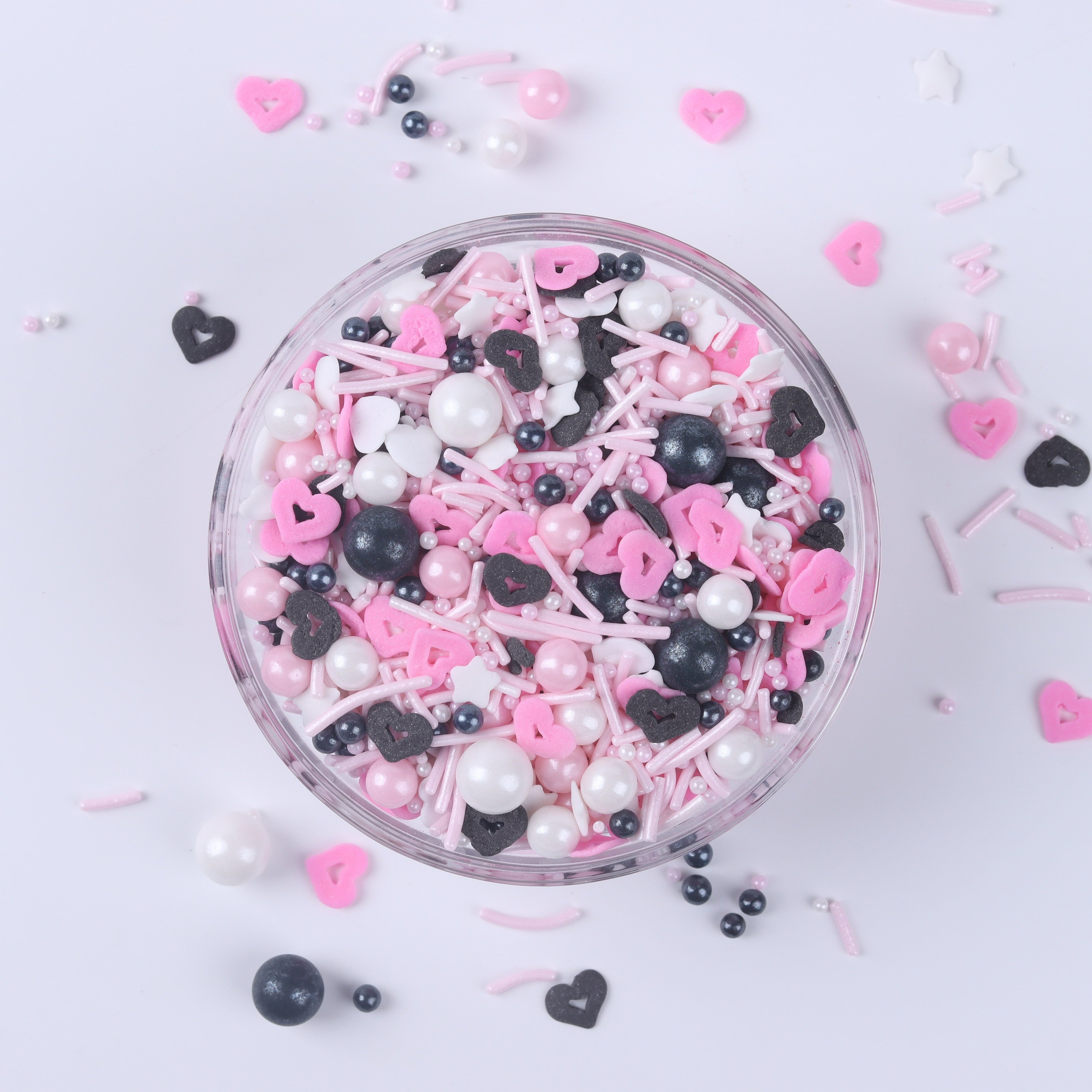 Lovebakery Valentine Cake Decoration Black Pink Sprinkles for Cake Bakery Decoration OEM Sprinkles Comestibles Al Mayor in Bulk