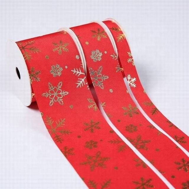 Gold Stamping decorative Snow Cake 25mm 38mm Grosgrain Christmas For Gift Wrap