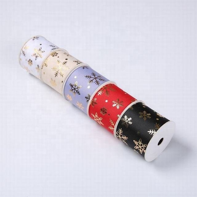 Gold Stamping decorative Snow Cake 25mm 38mm Grosgrain Christmas For Gift Wrap