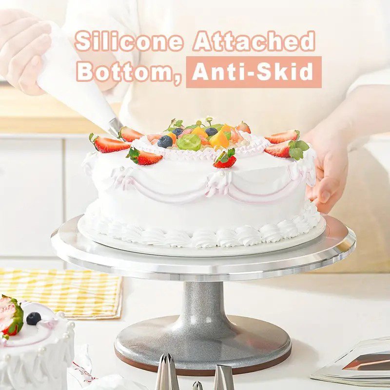 Luxury Revolving Cake Turntable Stainless Steel Cake Decorating Stand With Non-Slip Rubber Bottom For Decorating Cake Supplies