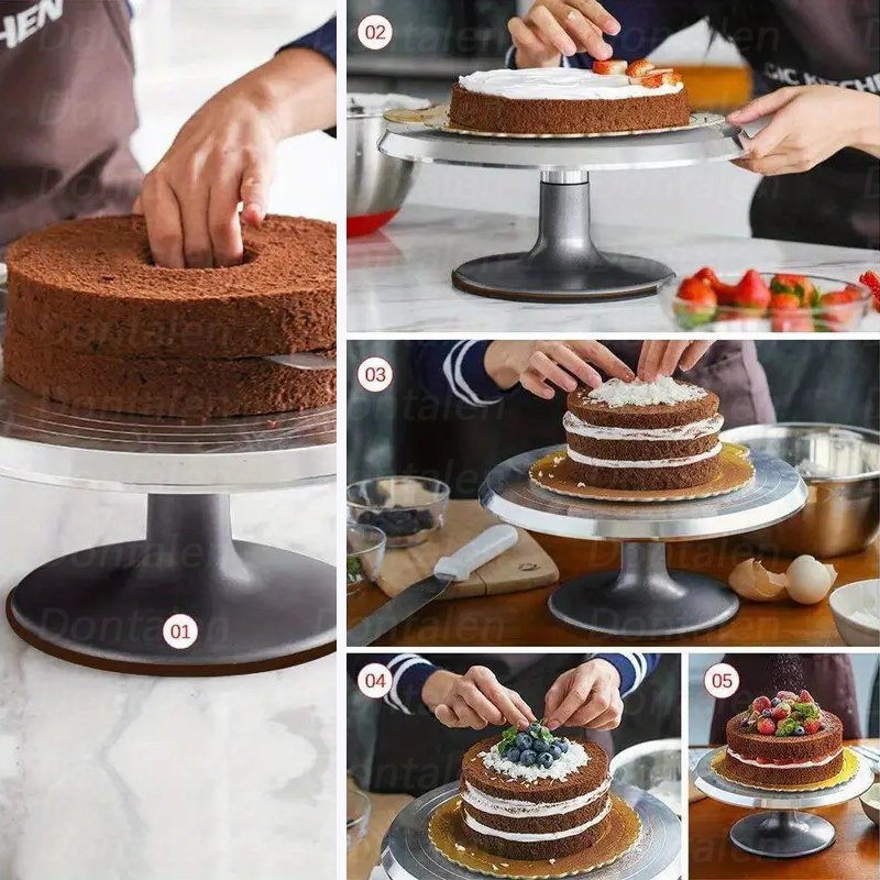 Luxury Revolving Cake Turntable Stainless Steel Cake Decorating Stand With Non-Slip Rubber Bottom For Decorating Cake Supplies