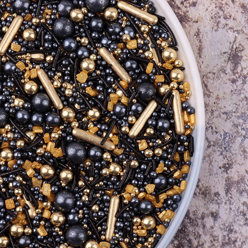 black and gold eatable cake decorations sprinkles mixes edible candy cake sprinkles wholesale for baking